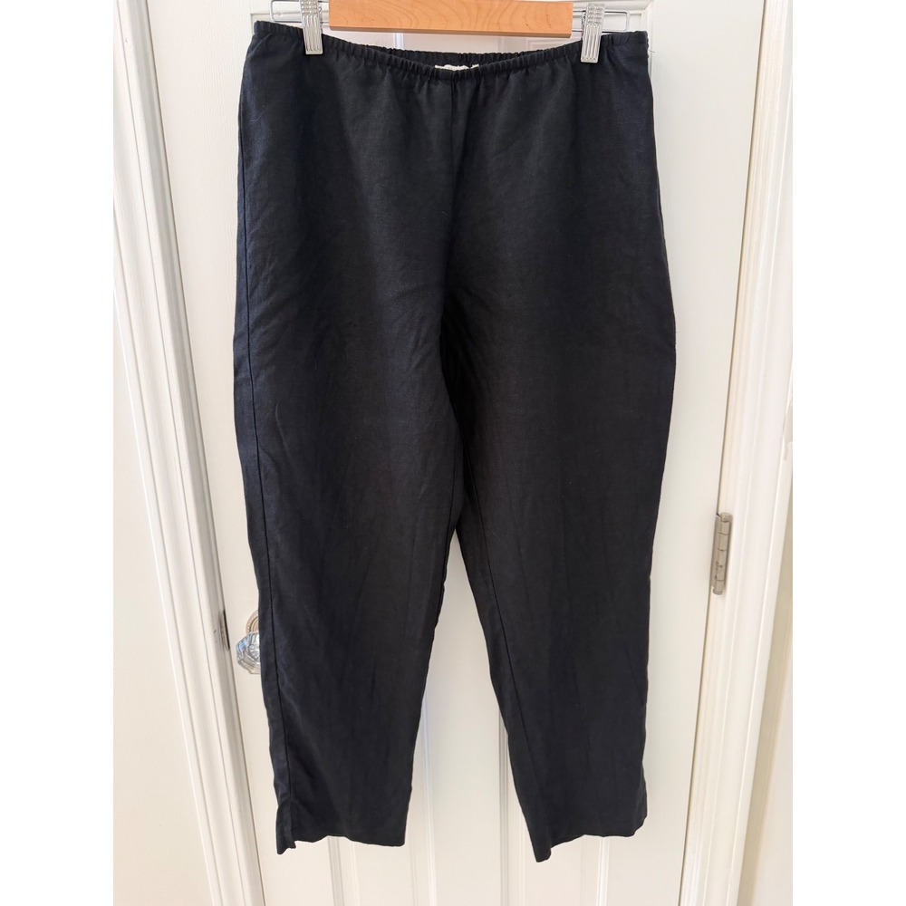 Eileen Fisher Black Linen Pants Elastic Zip Waist Size Medium Breathable